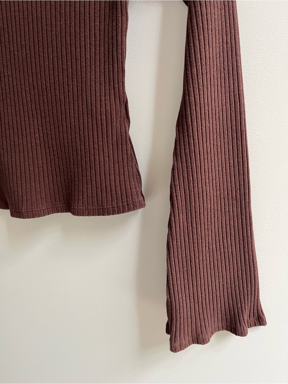 Reformation Miller Bell Sleeve Ribbed Knit Top Cafe Brown XS - Picture 5 of 6